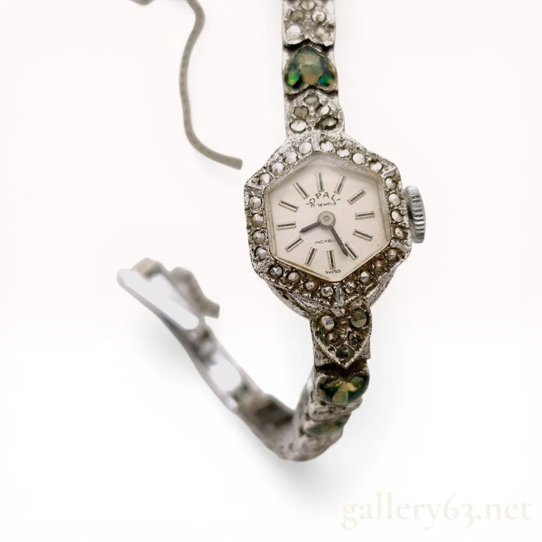 Opal Vintage Marcasite and Iridescent Inset Ladies Cocktail Watch