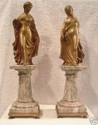 Original 19th Century French Bronze Statues on Marble Bases