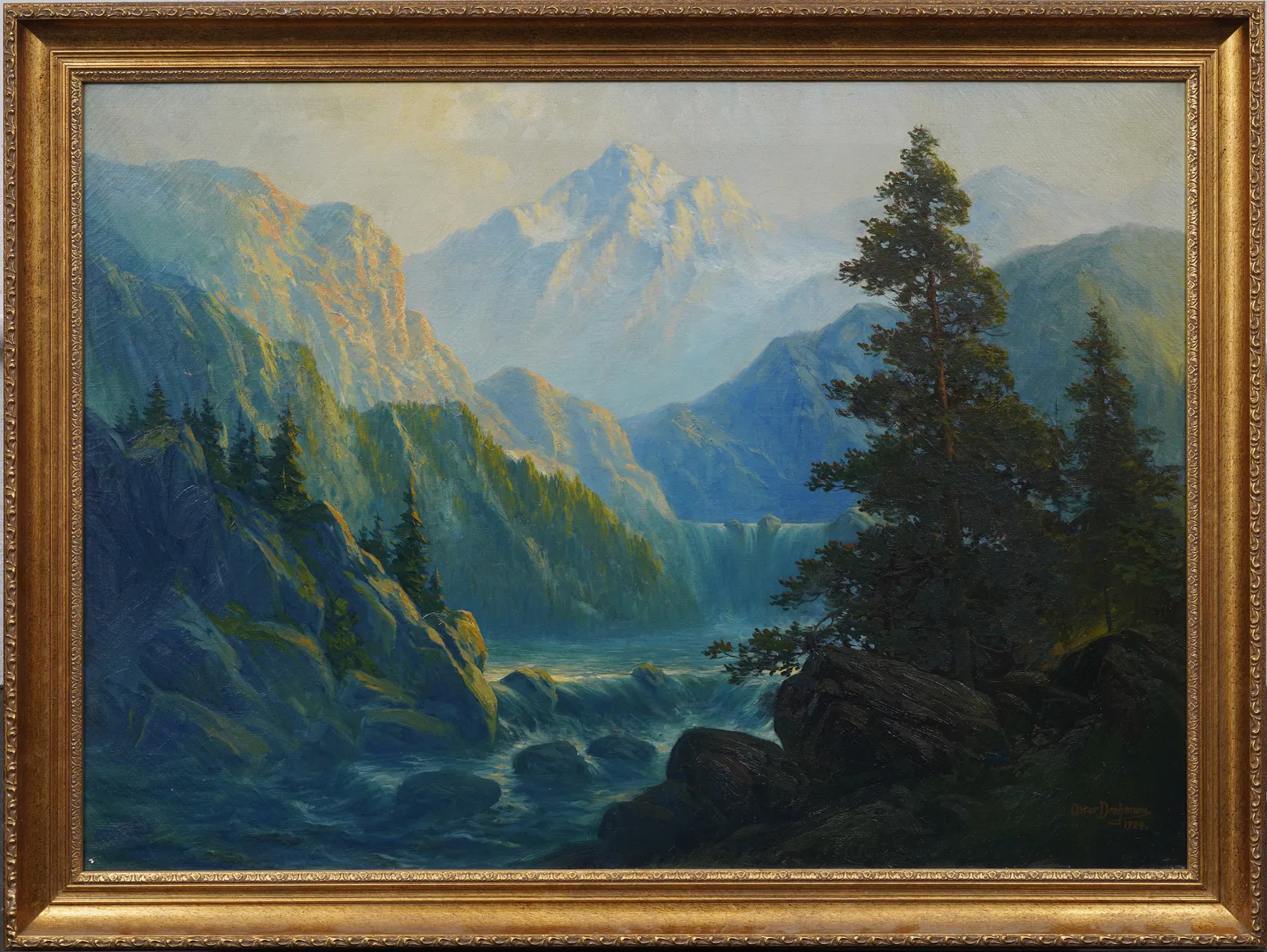 Oscar Drehmann Antique American Impressionist Large Western Landscape 1924 Original Oil Painting