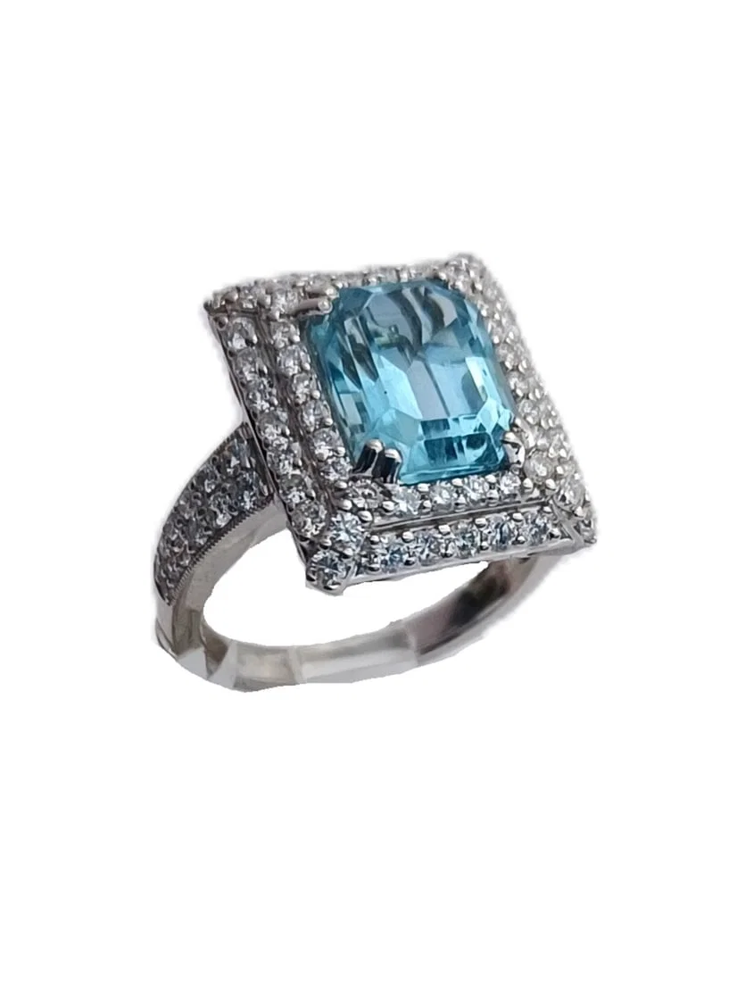 Oscar Friedman Platinum 3.34ctw Aquamarine Beryl 1.24ctw Diamond Ring Size 6.75