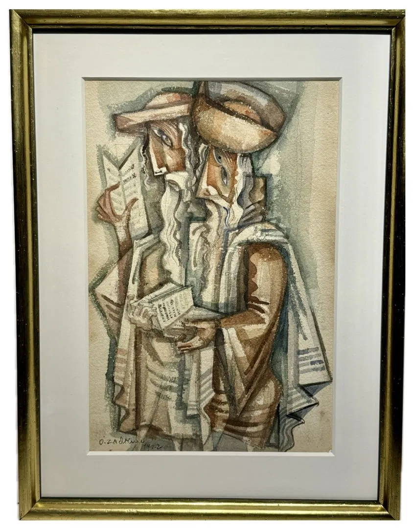 Ossip Zadkine; Important 20thC Cubist Watercolor The Rabbis Signed &Dated 1922
