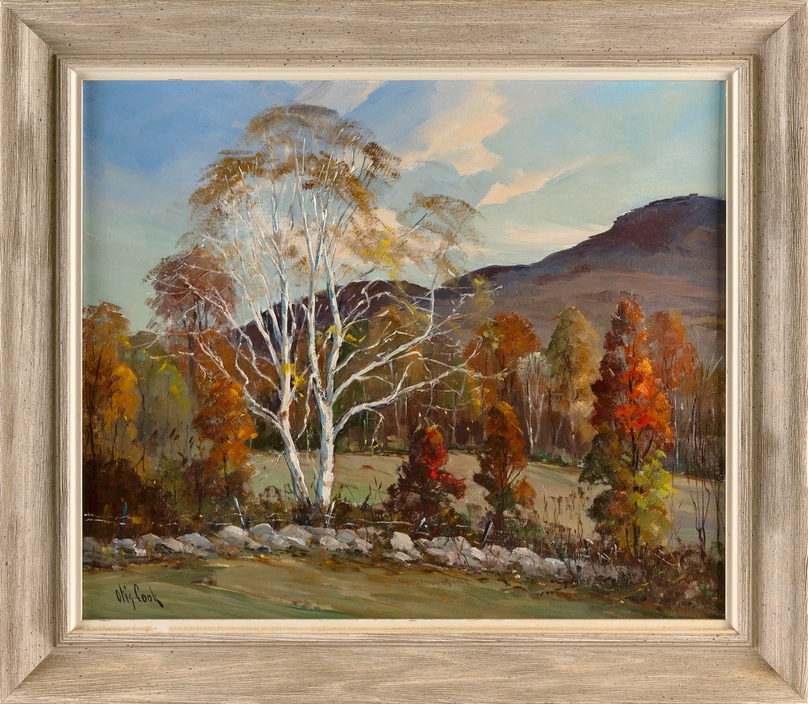 OTIS PIERCE COOK, JR. (Massachusetts, 1900-1980), Fall landscape with a stone wall., Oil on canvas,