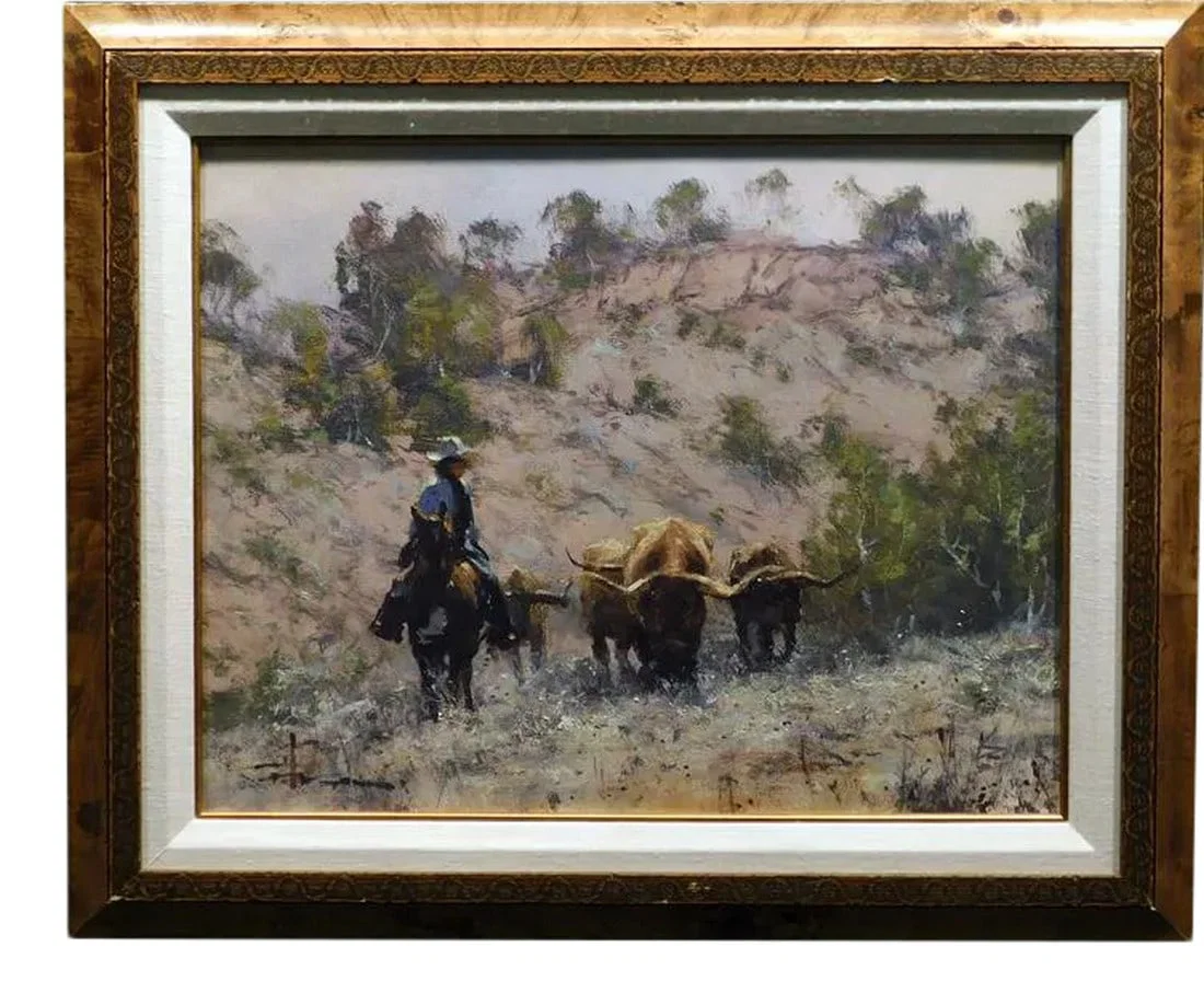 Outback Trek Contemporary Western Landscape Oil Painting by Robert Hagan, Framed