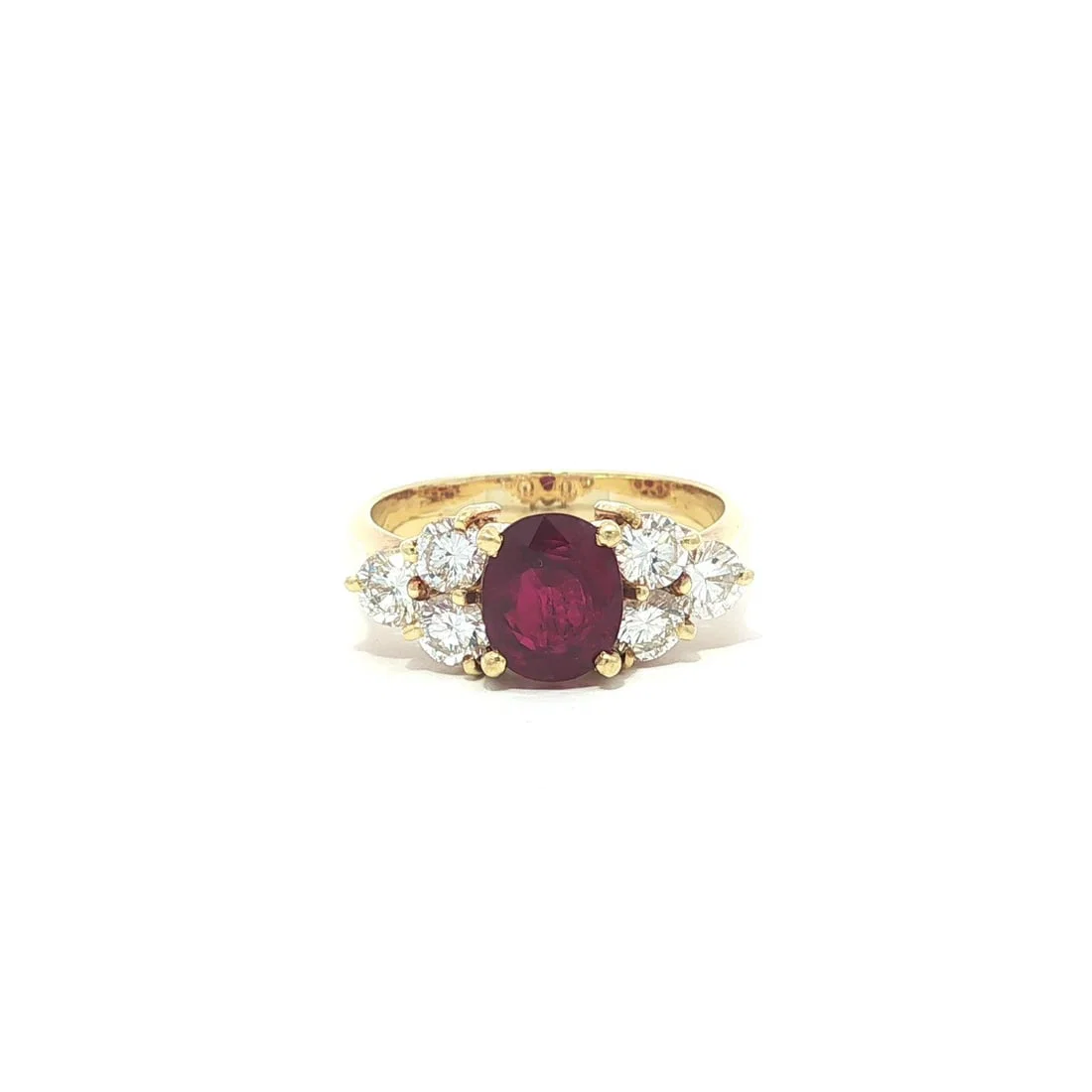 Oval Ruby and Diamond Cluster Cocktail Ring in 18k Yellow Gold with GIA Ruby
