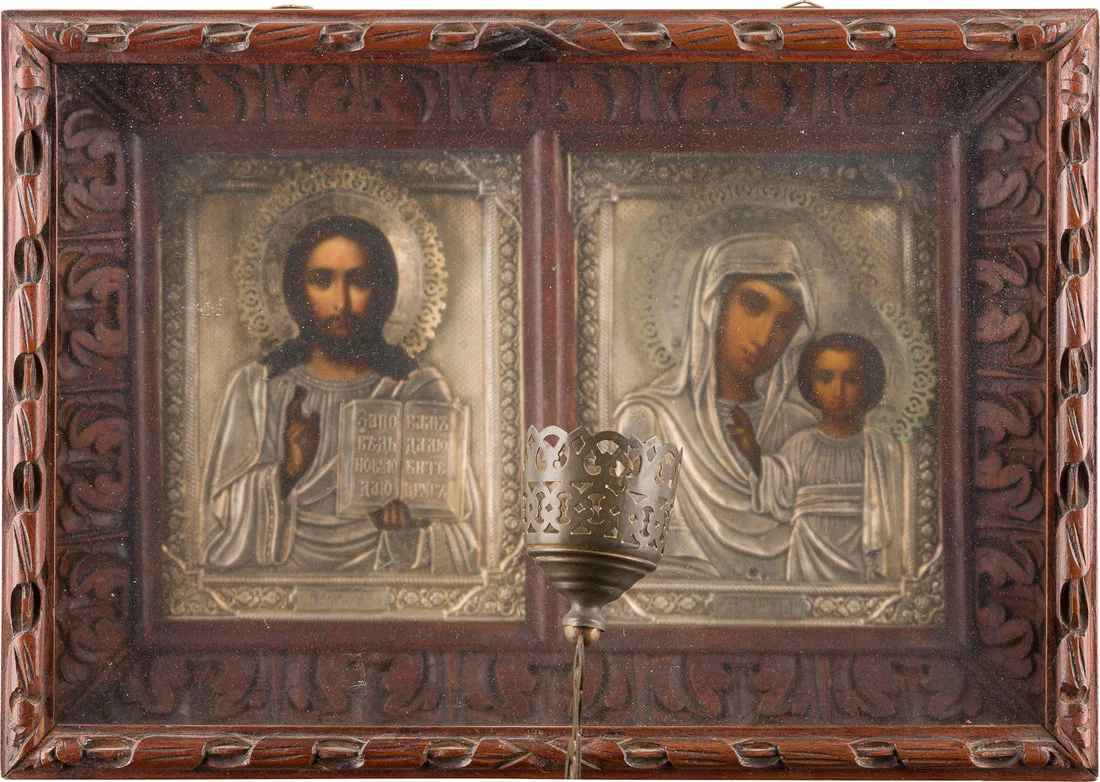 | PAAR HOCHZEITSIKONEN MIT SILBER-OKLAD IM KIOT