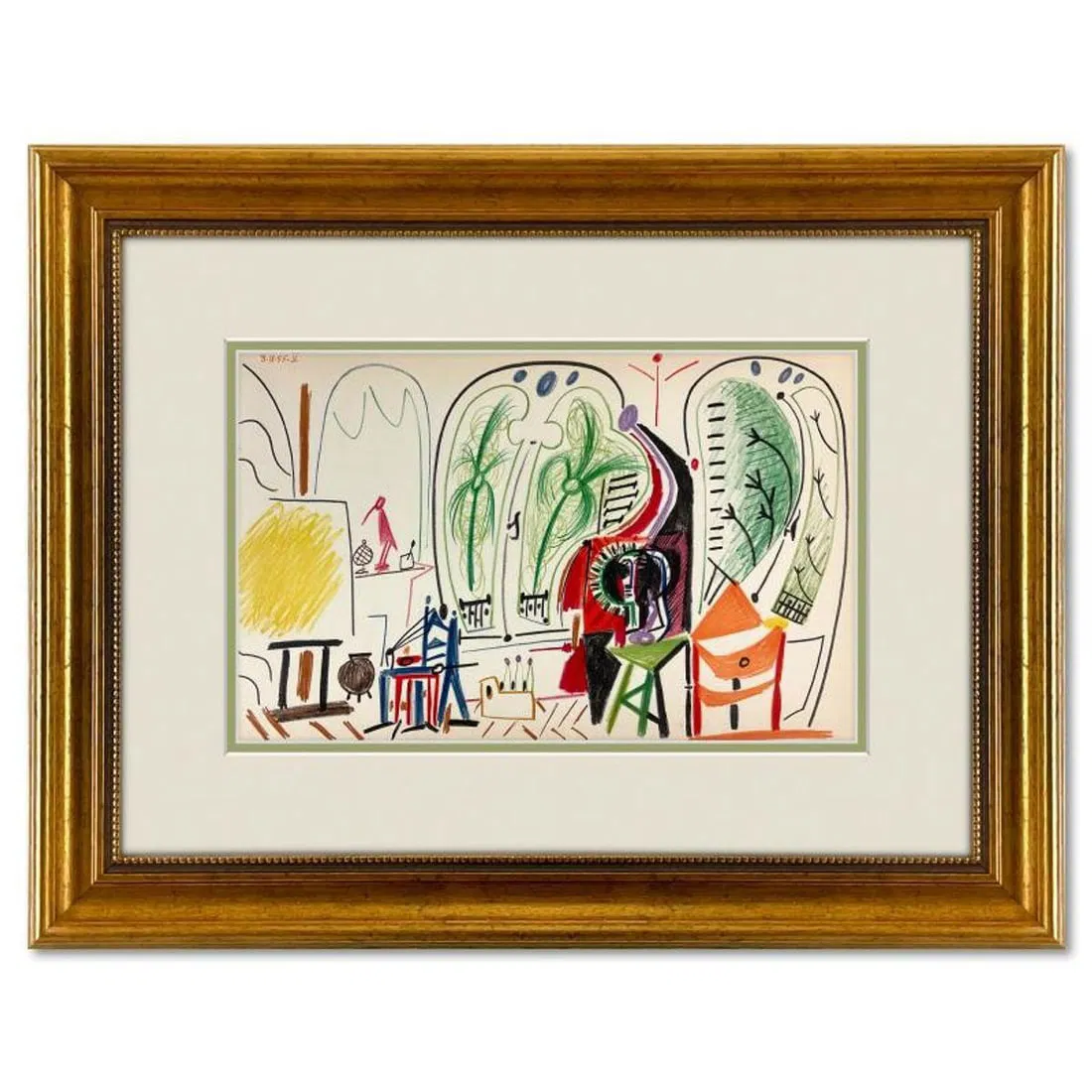 Pablo Picasso (1881-1973), "Carnet de Californie 8.11.55-V" Framed Vintage Lithograph on Paper with