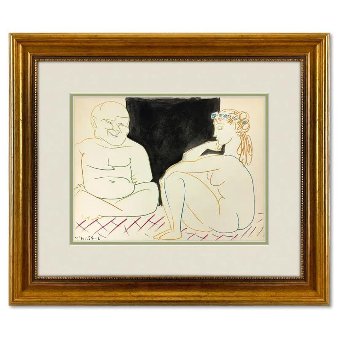 Pablo Picasso (1881-1973), "La Comedie Humaine 27.1.54-I" Framed Vintage Lithograph on Paper with