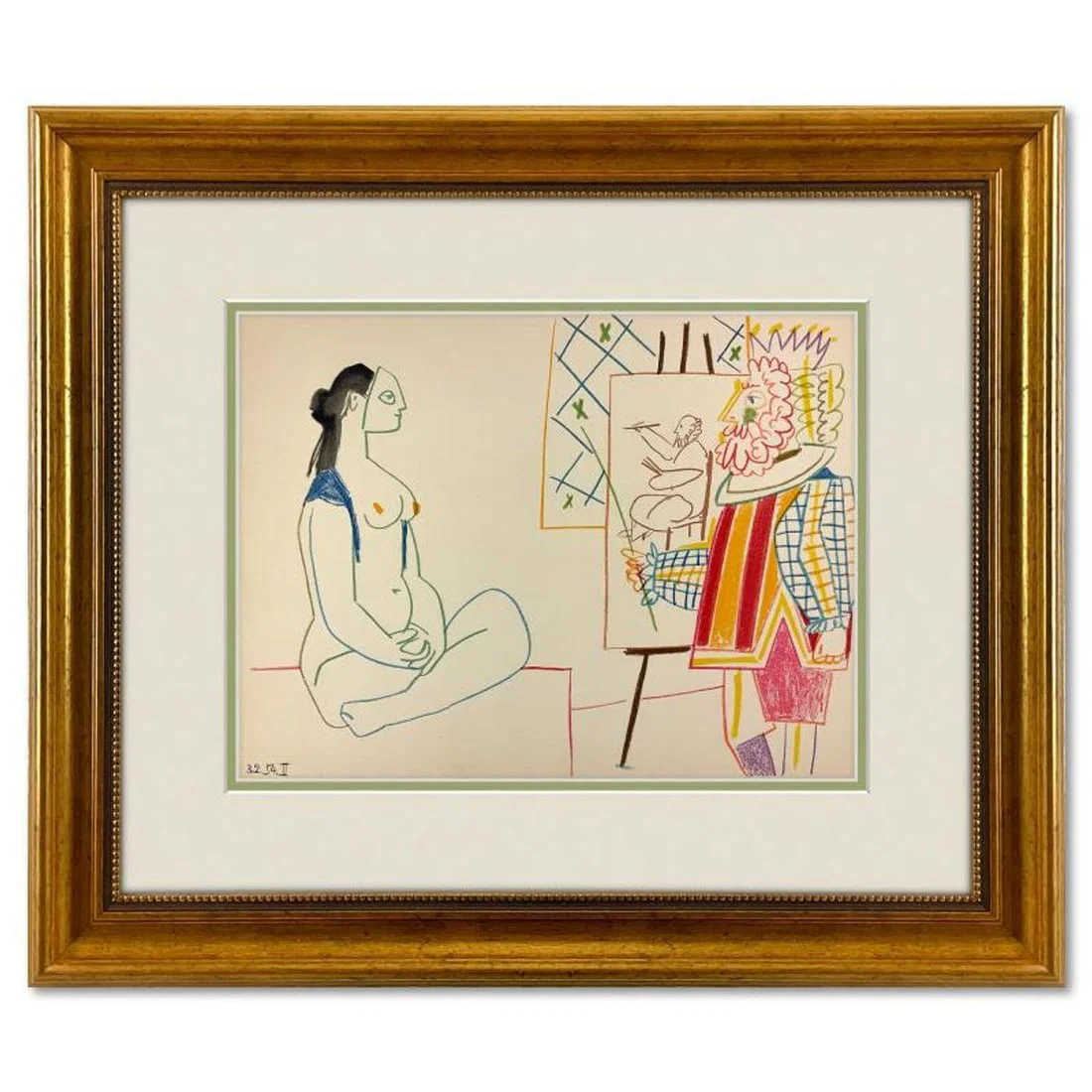 Pablo Picasso (1881-1973), "La Comedie Humaine 3.2.54-II" Framed Vintage Lithograph on Paper with