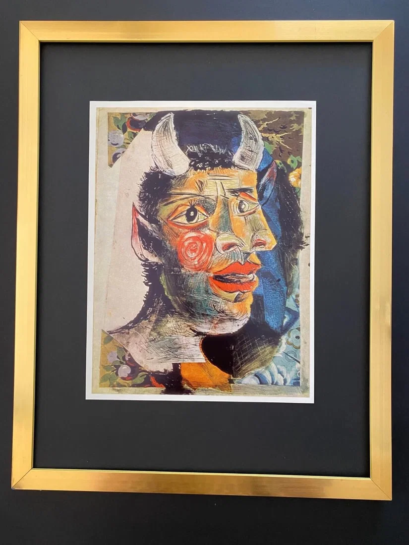 PABLO PICASSO 1961 PRINT MINOTAUR + VINTAGE + MOUNTED AND FRAMED