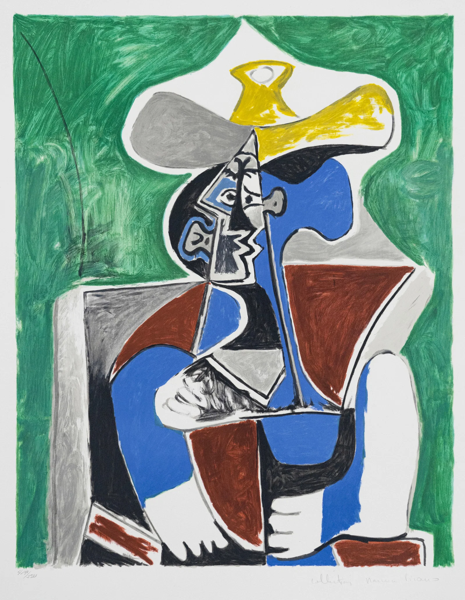 Pablo Picasso - After (1881-1973) - "Buste au Chapeau Jaune et Gris", 1981 - Lithograph 419/500