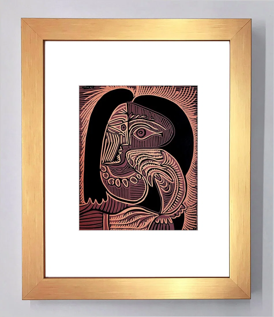 Pablo Picasso Framed Linocut Woman with necklace 1978