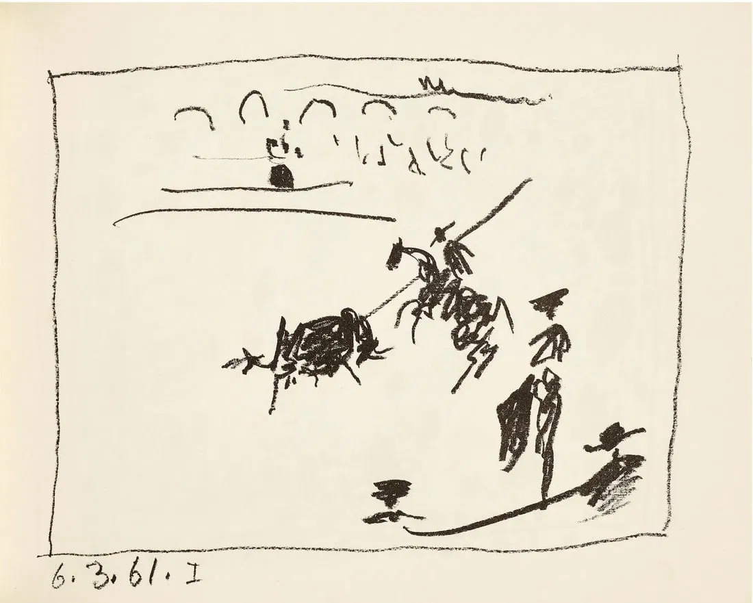 Pablo Picasso I . 6-3-61 Original Lithograph The pick a los toros