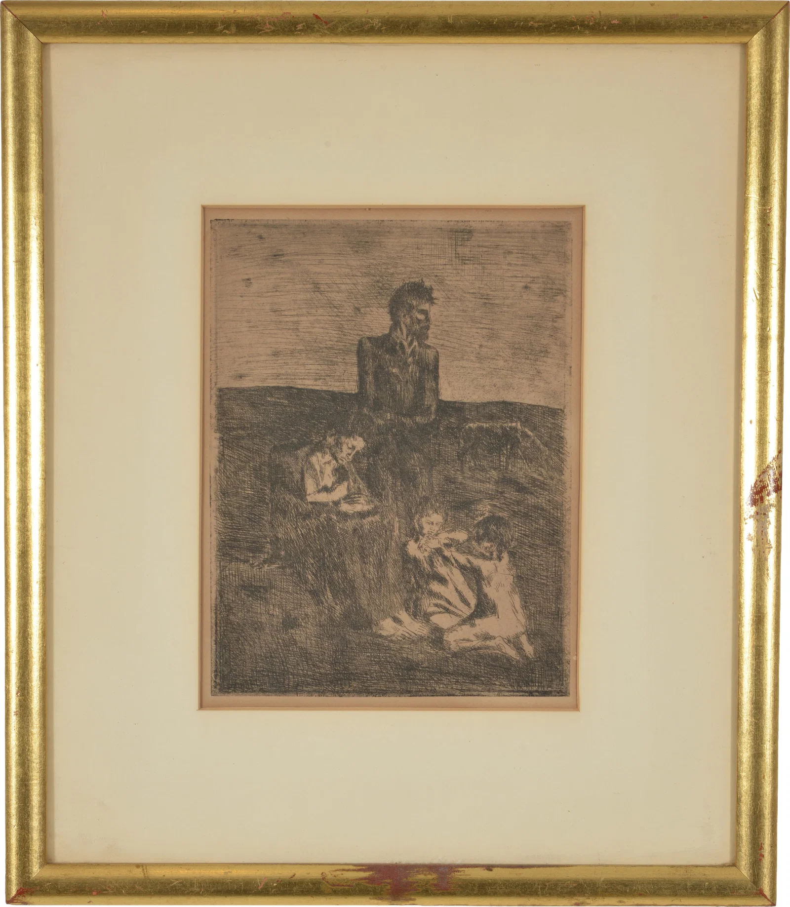 Pablo Picasso. "Les Pauvres" from "La suite des Saltimbanques". Etching. Plate: 9 1/4 x 7 in. Sheet: