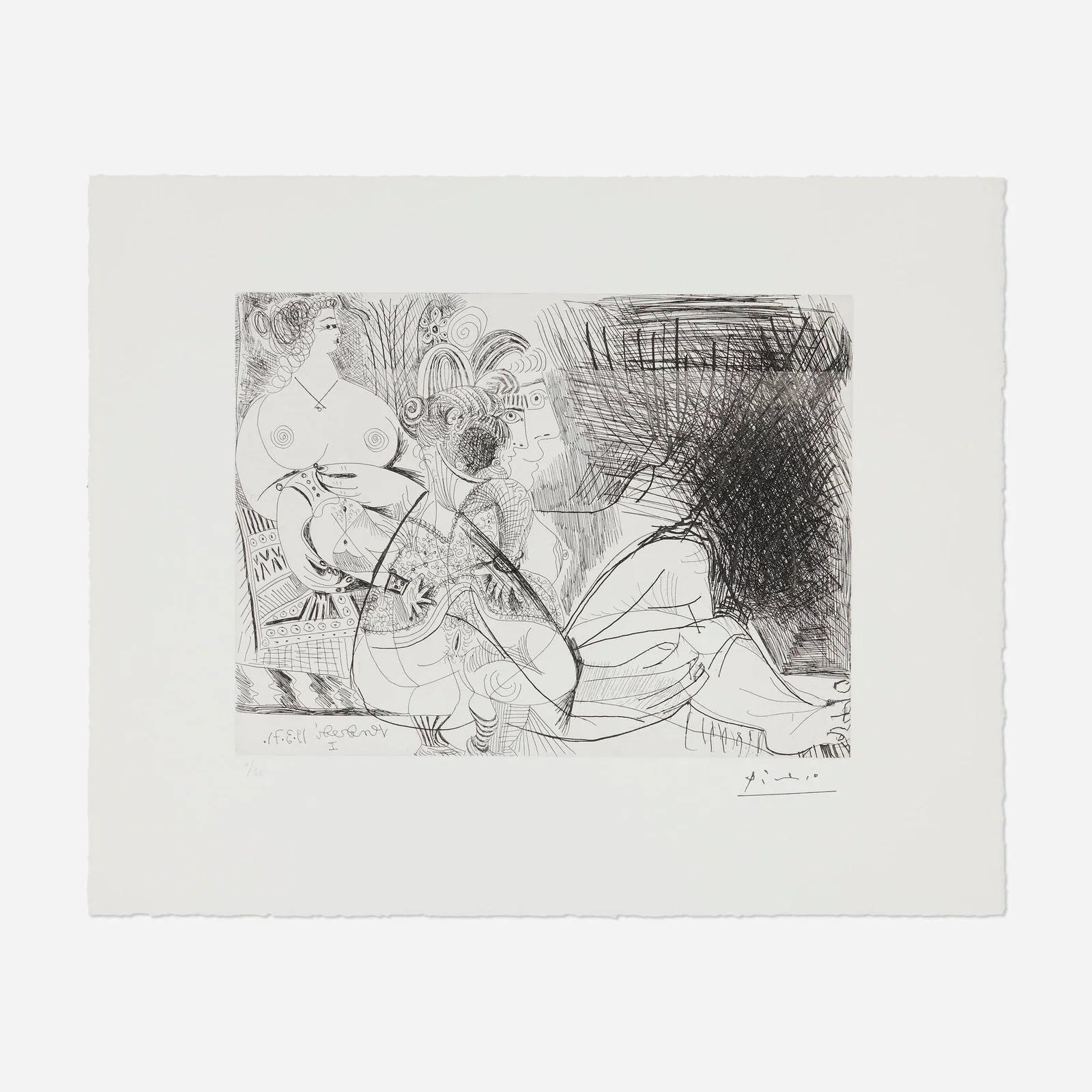 Pablo Picasso, Maison close, trois filles au repos, dont une en chaussettes (from La serie 156)