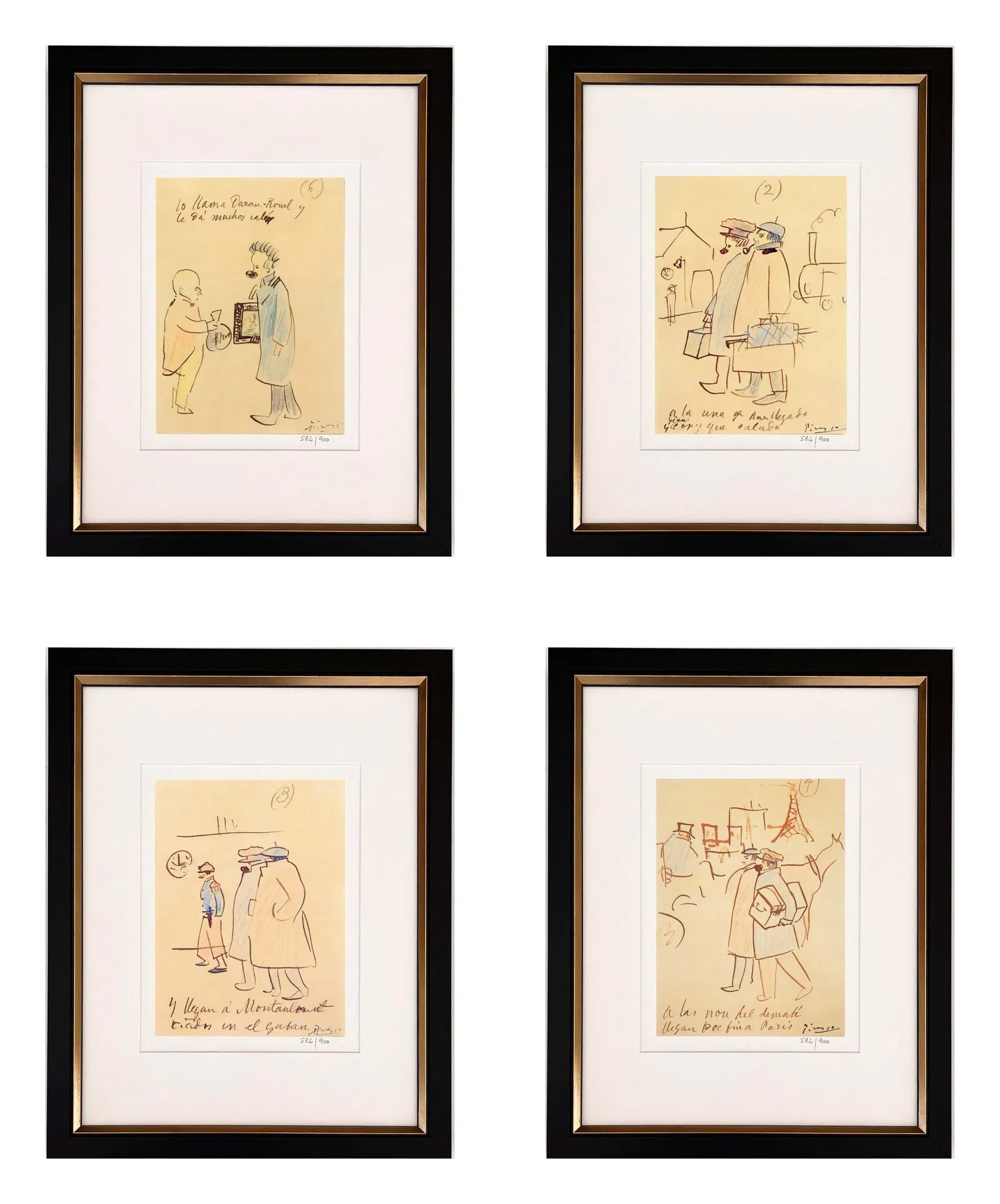 Pablo Picasso Trip To Paris set of 4 Framed