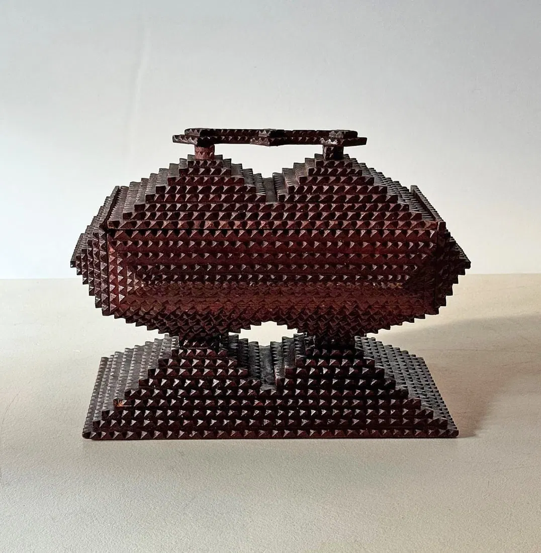 Painted Tramp Art Double Pedestal Box