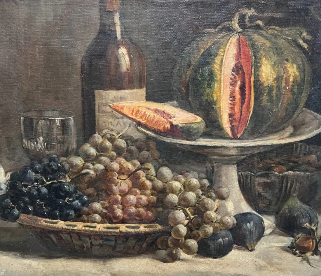 Painting by Gaston PLOQUIN (1882-1970) Grapes, Fruit Still Life