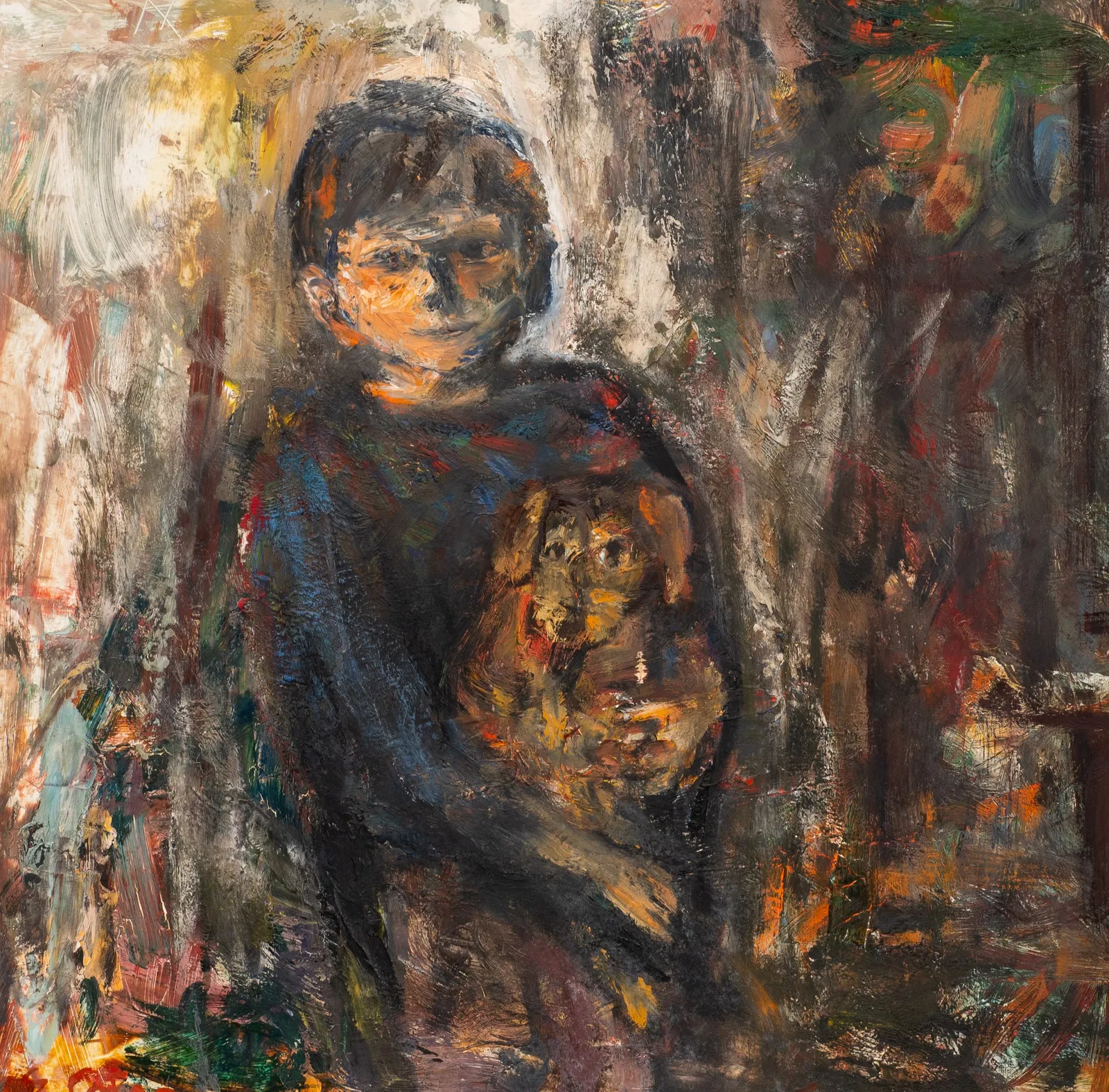 Painting of Boy and Dog by Eleanor Coen.