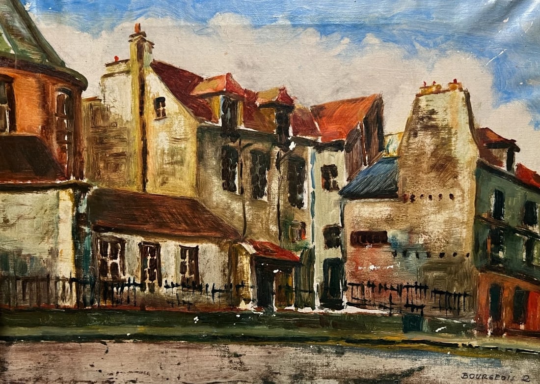 Painting Orange Cityview Landscape signed