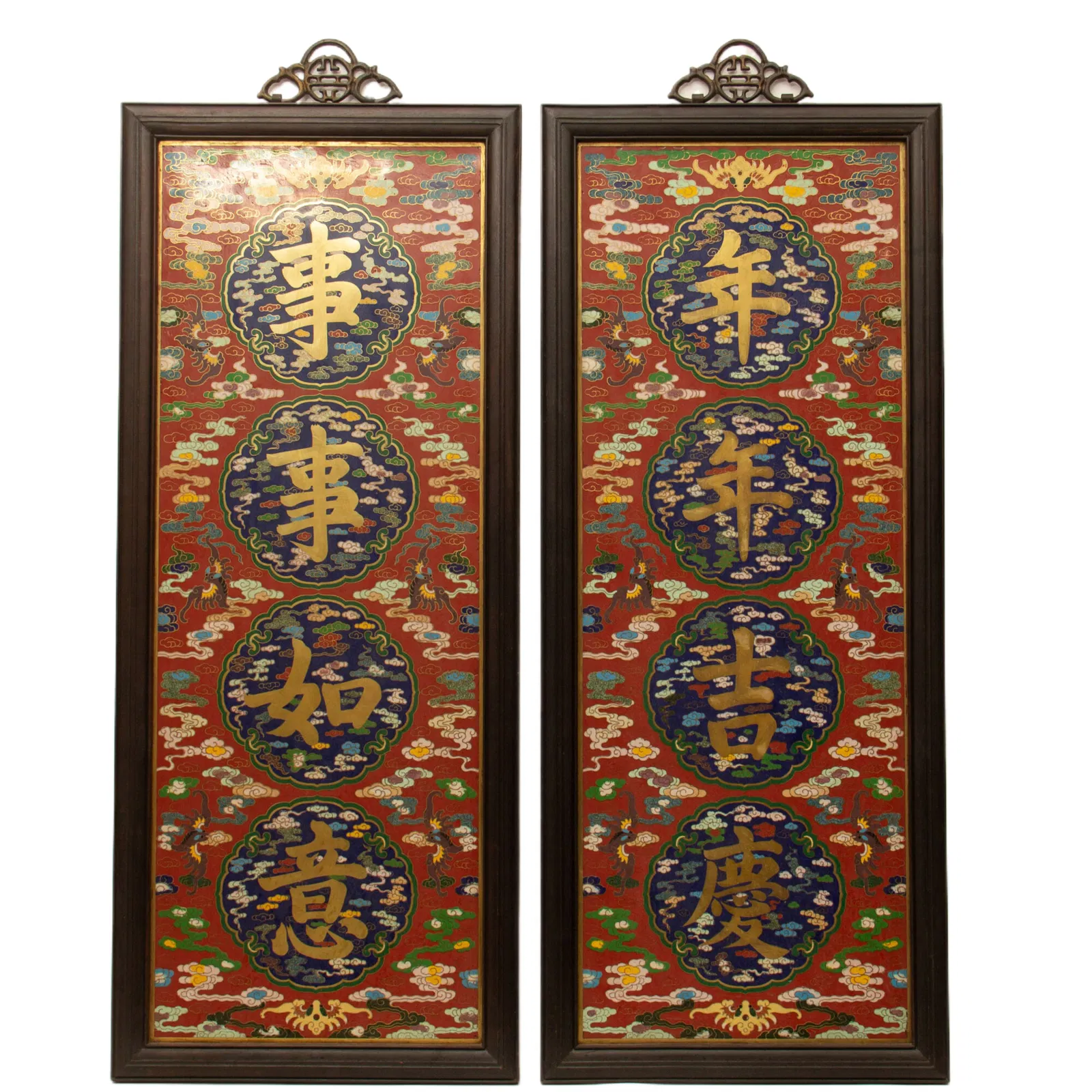 PAIR FINE CLOISONNE ENAMEL HANGING PANELS