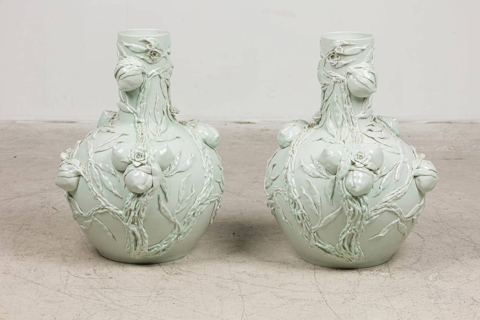 Pair large Chinese Celadon Tianqiuping Vases