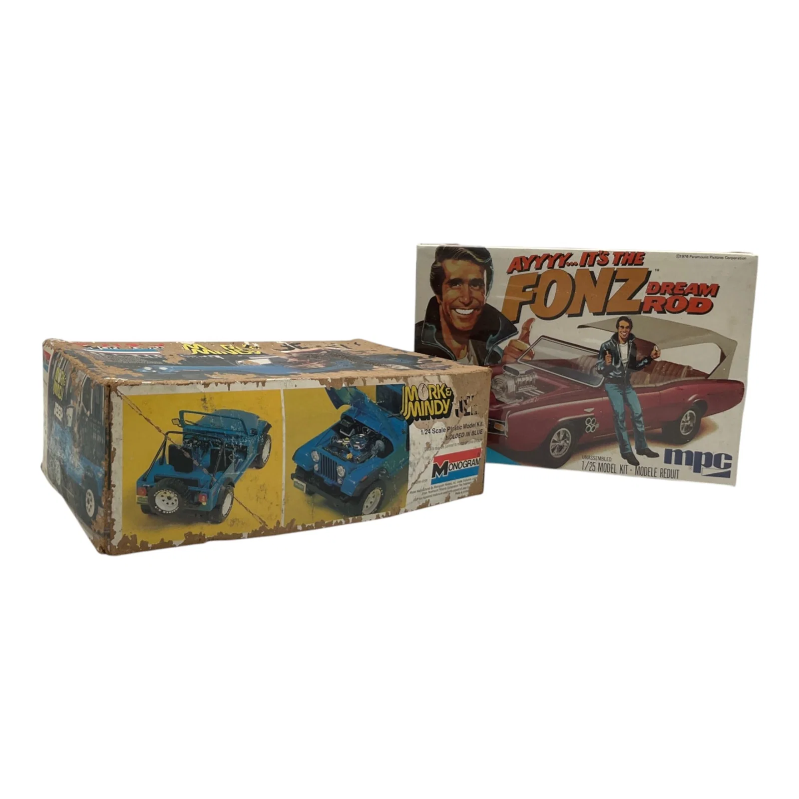 Pair Model Kits: Mork and Mindy Jeep and Fonz Dream Rod
