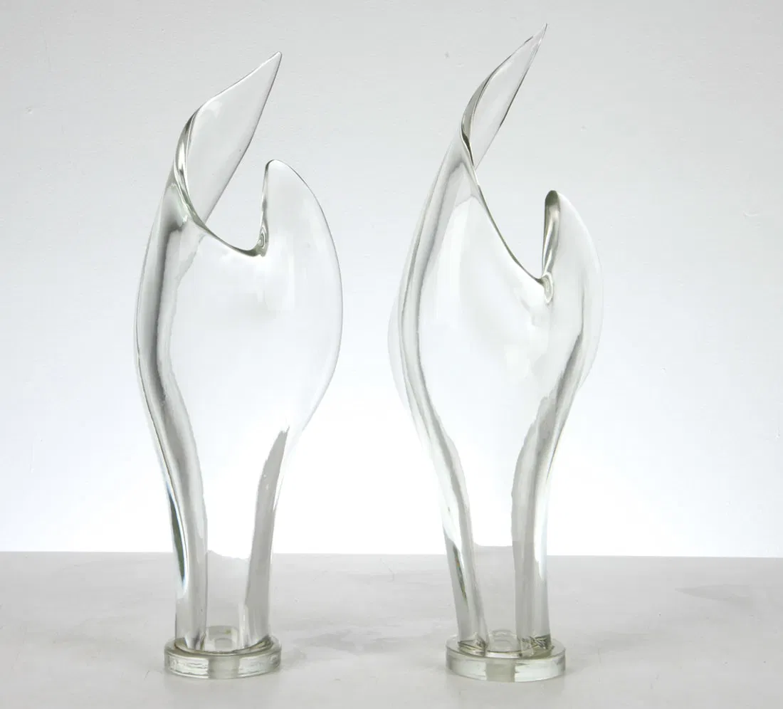 PAIR OF ABSTRACT GLASS SCULPTURES C. 1960'S
