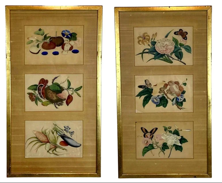 PAIR OF ANTIQUE CHINESE SILK BOTANICAL PAINTINGS