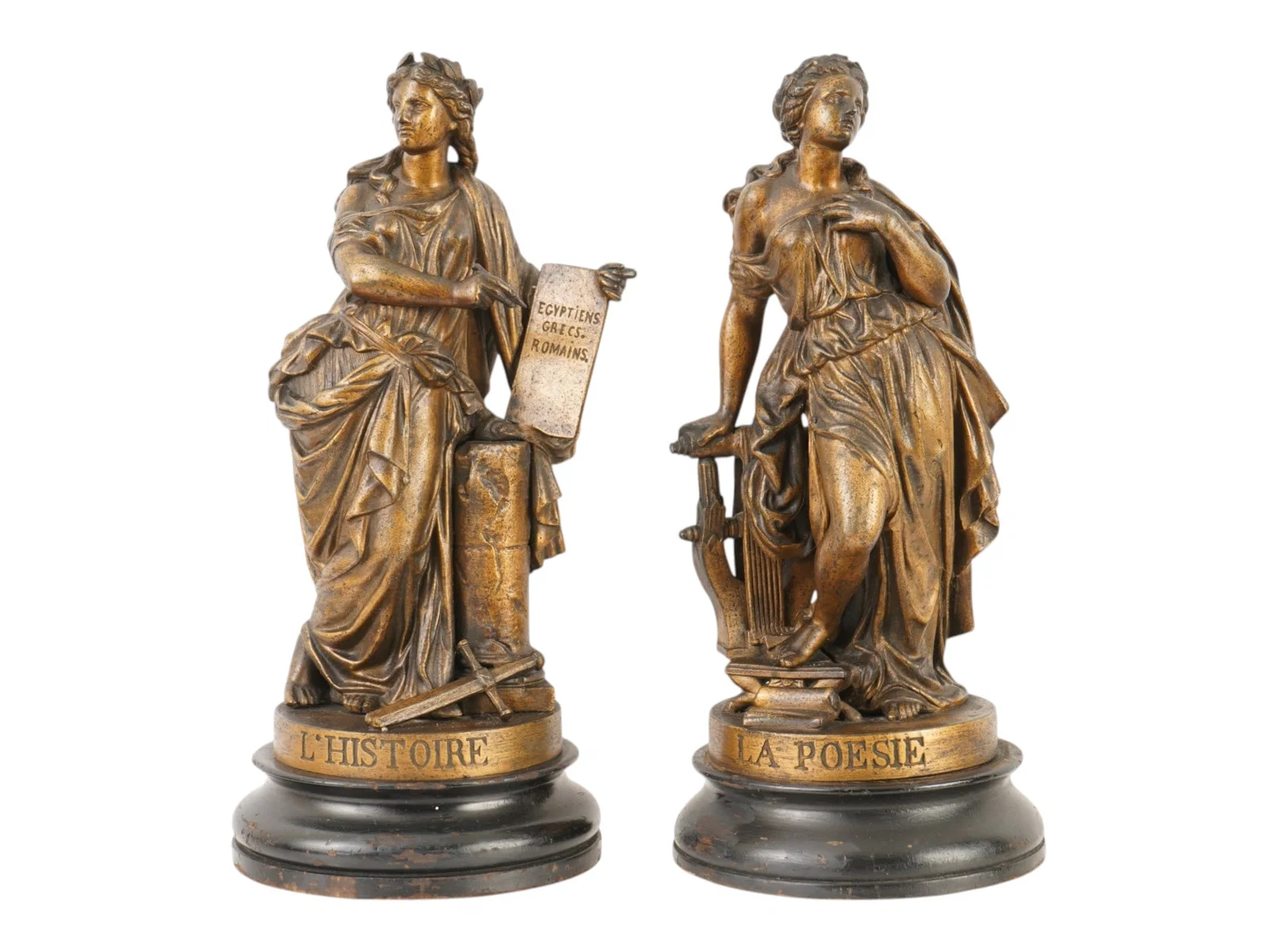 PAIR OF ANTIQUE FRENCH BRASS FIGURINES BY JUIEN CAUSSE