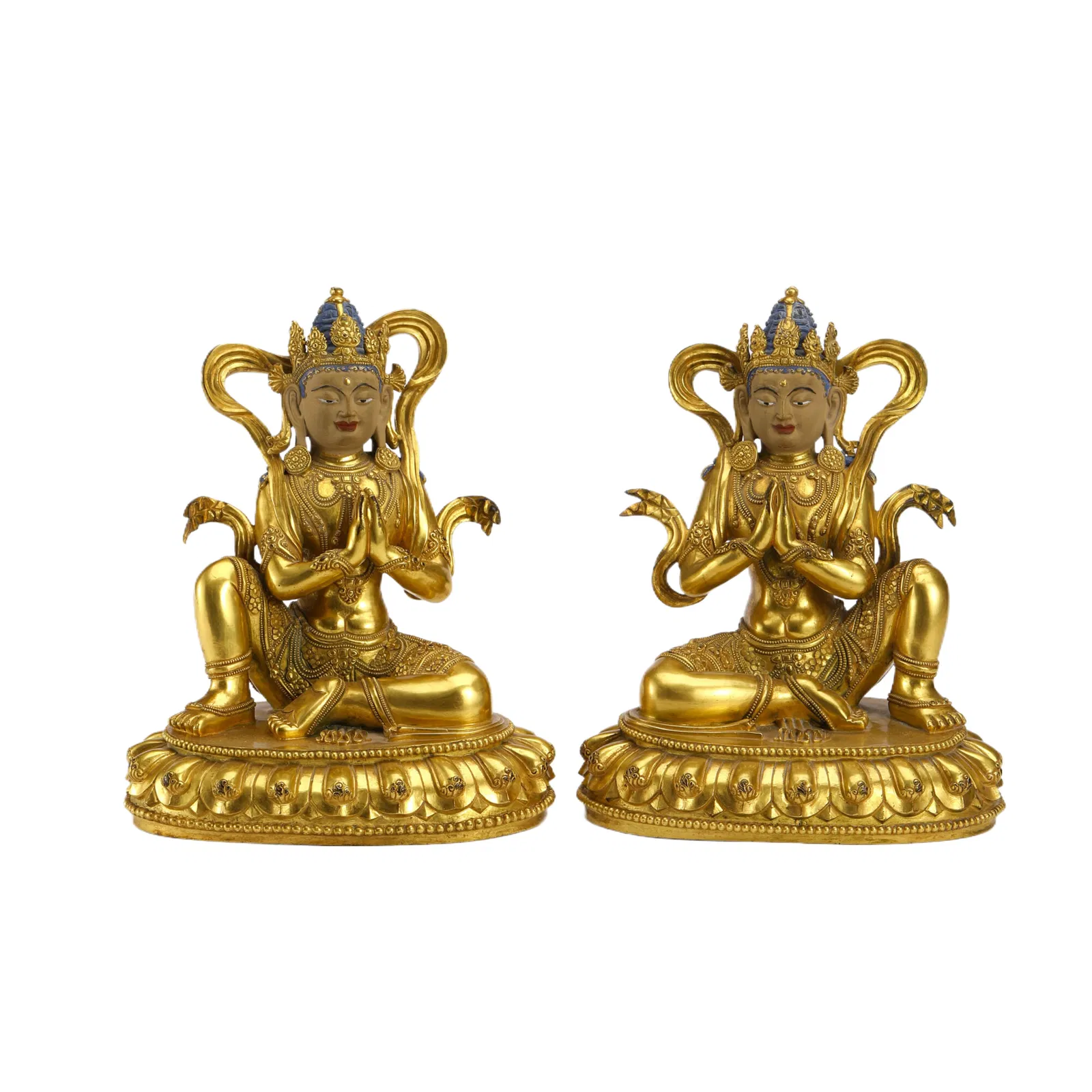 PAIR OF BRONZE-GILT BODHISATTVAS