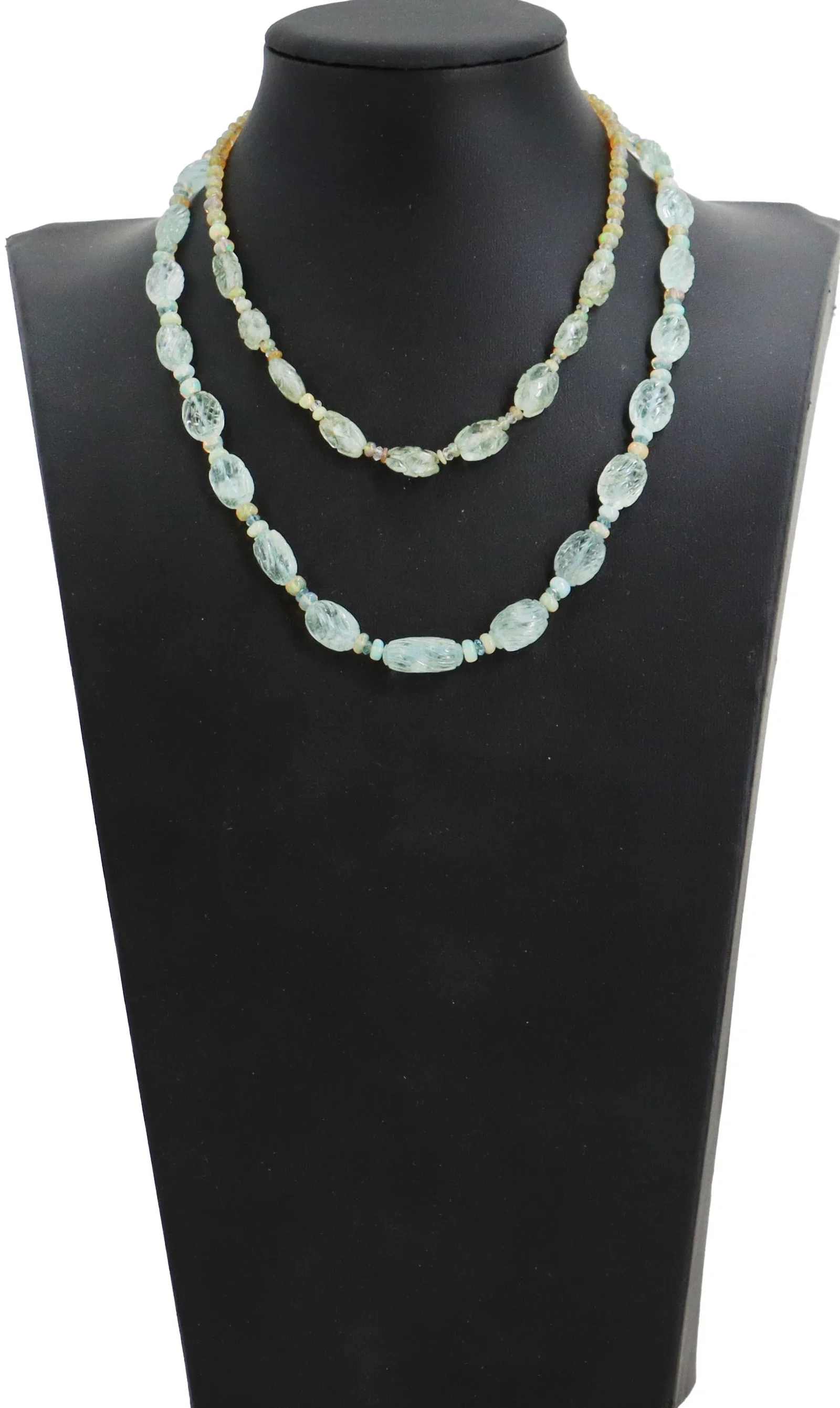 Pair of Carved Aquamarine Necklaces