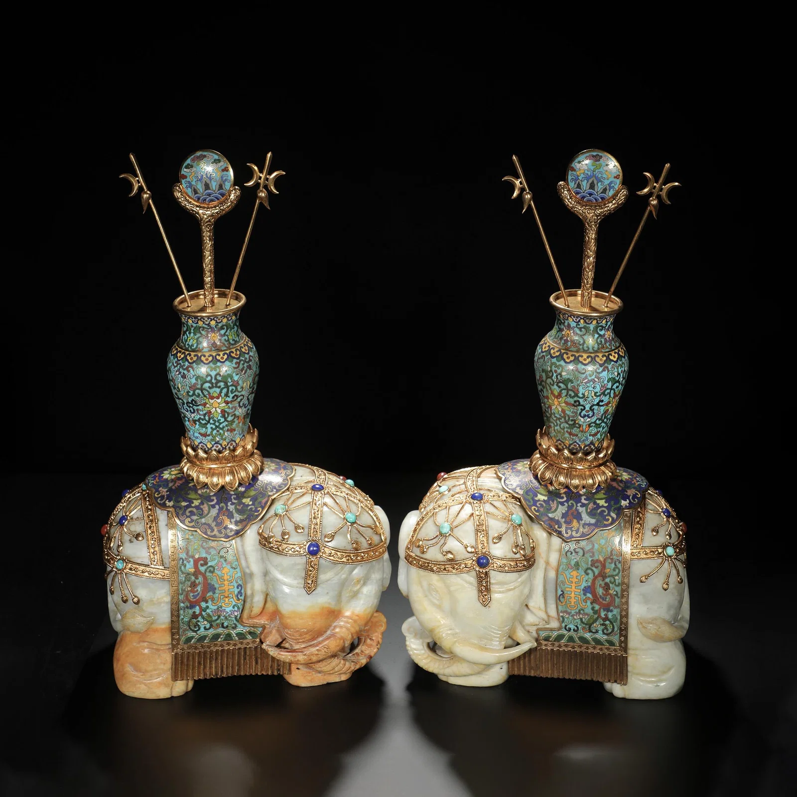 Pair of Carved Jade Elephants of Peace