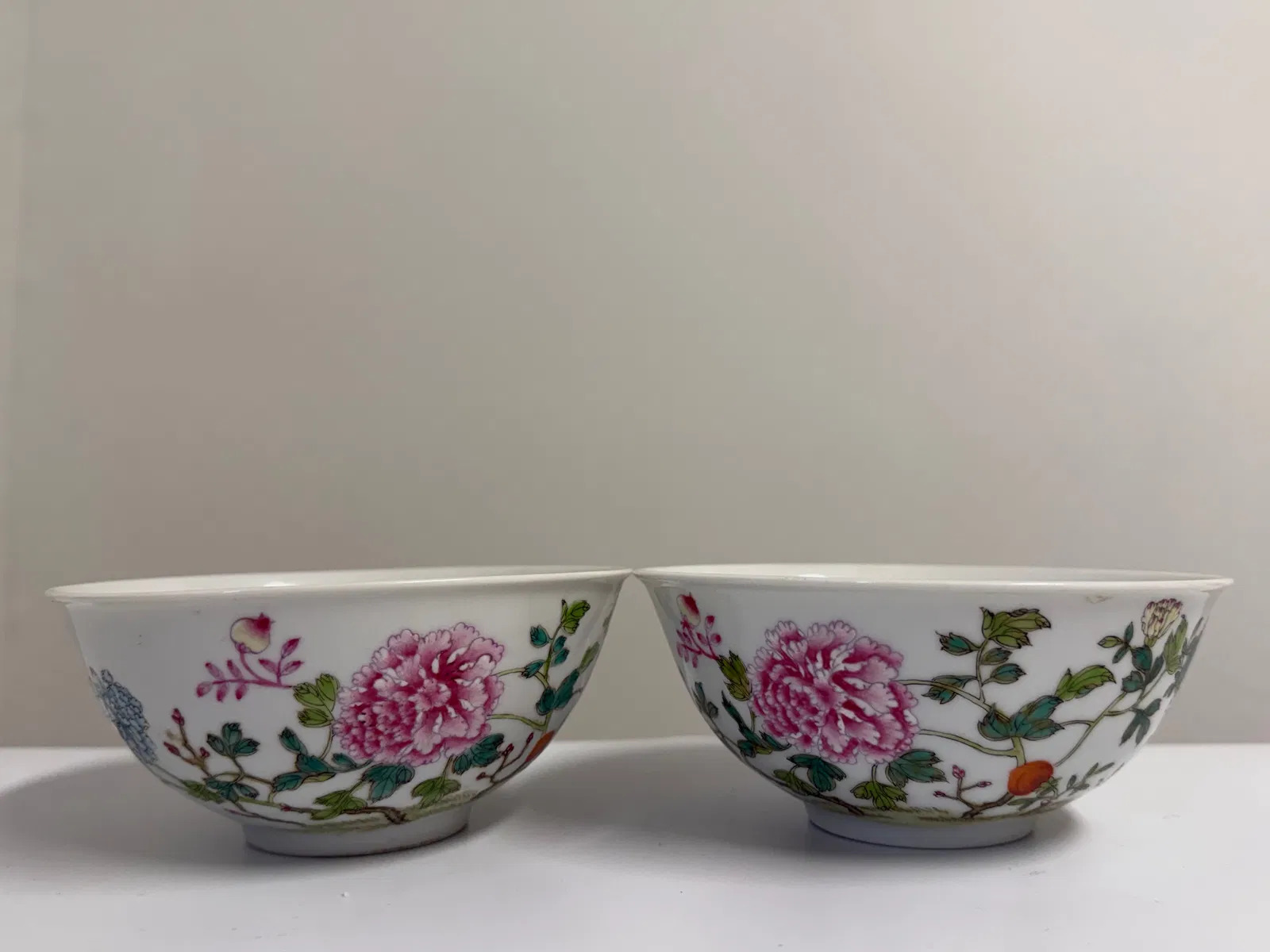 Pair of Chinese famille rose porcelain bowls China characters mark