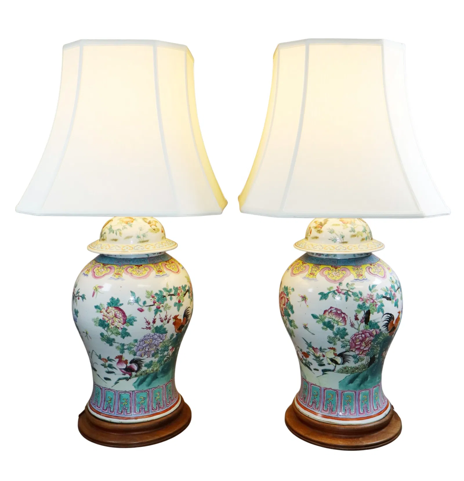 Pair of Chinese Famille Rose porcelain ginger jar lamps