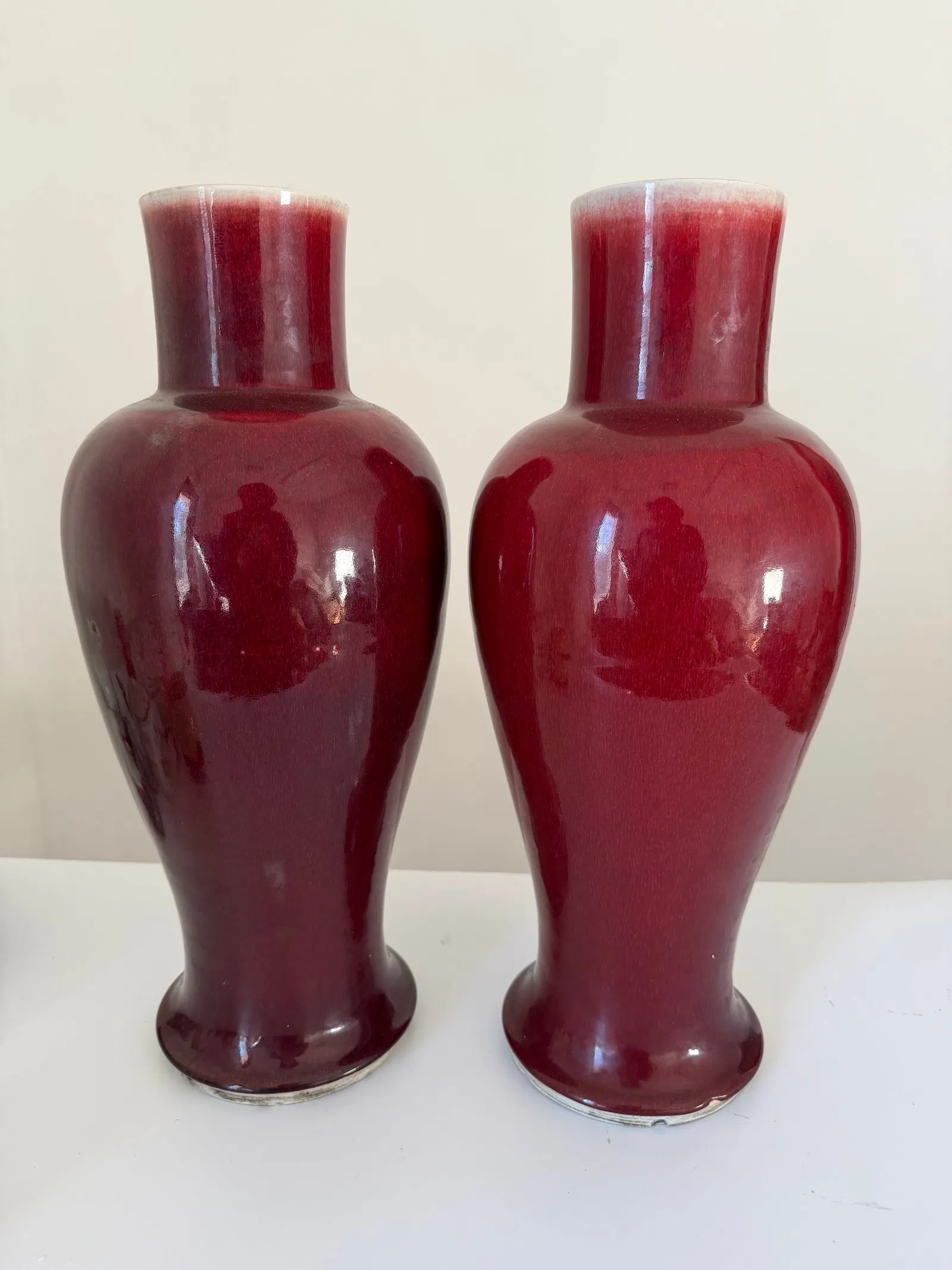 Pair of Chinese red glazed ice crack OX BLOOD SANG DE China porcelain vase