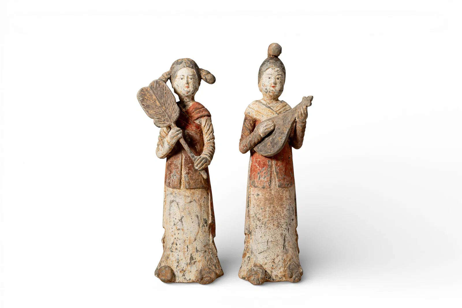 PAIR OF CHINESE TERRACOTTA FEMALE FIGURES - ATTENDANT AND MUSICIAN - TL TESTED