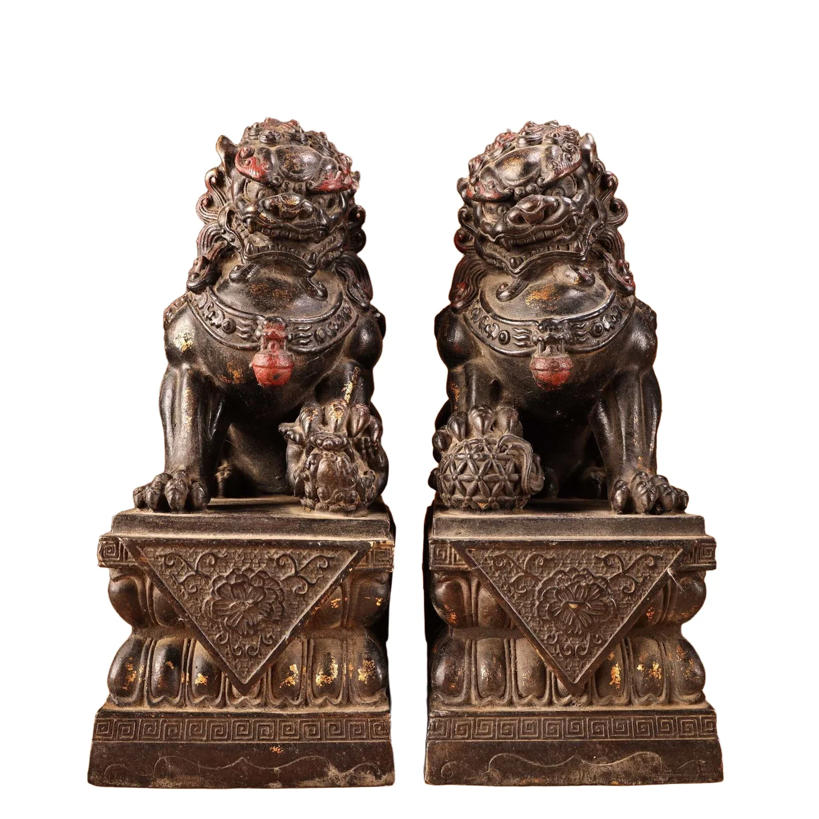 Pair of copper painted lion statues