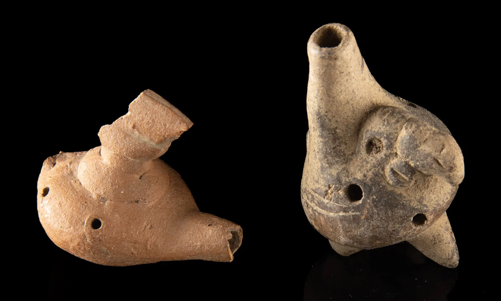 Pair of Costa Rican Pottery Whistles / Ocarinas