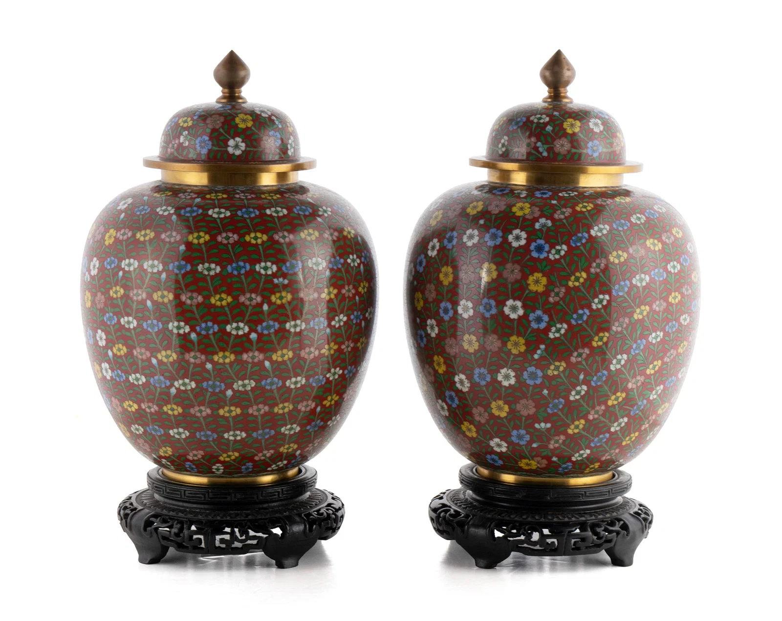 PAIR OF COVERED CLOISONNE GINGER JARS