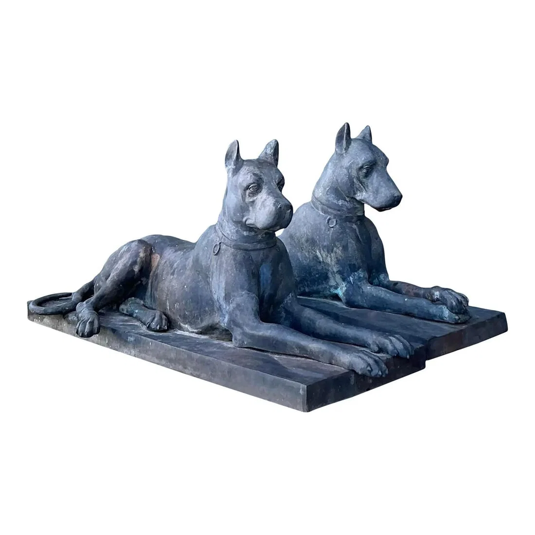 Pair of French Patinated Bronze Great Dane Dog Sculptures in Boho Style