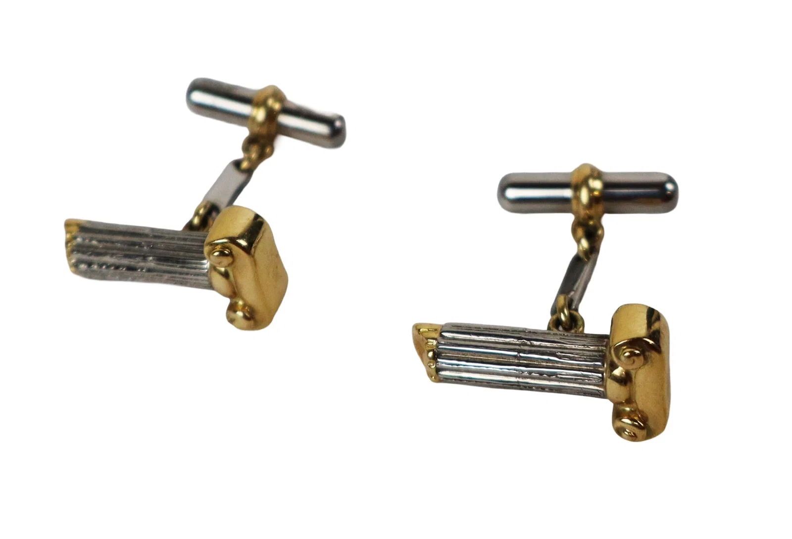 Pair of Gold and Silver Ionic Column Cufflinks