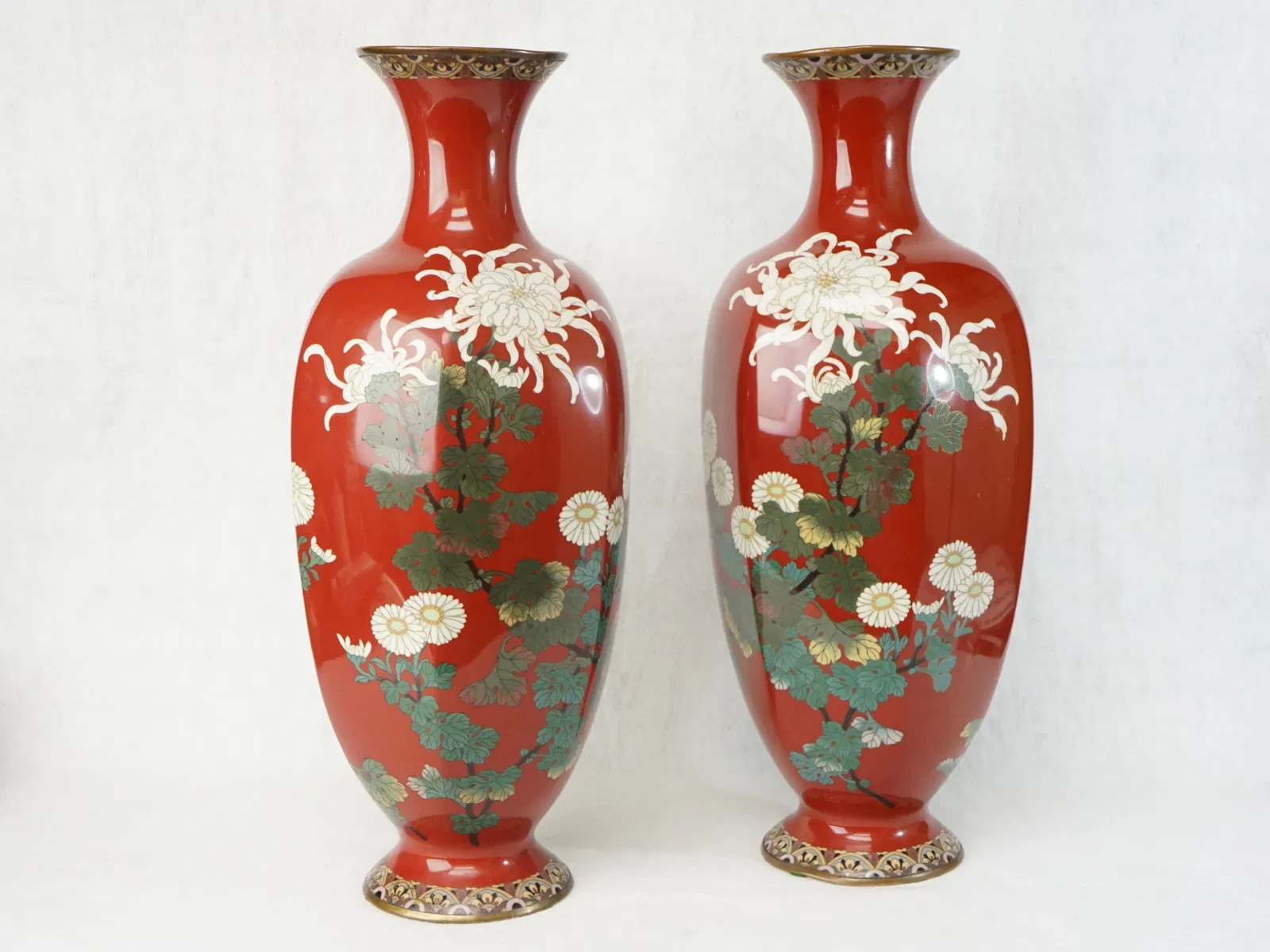 Pair of Japanese Cloisonne Vases, Meiji Period