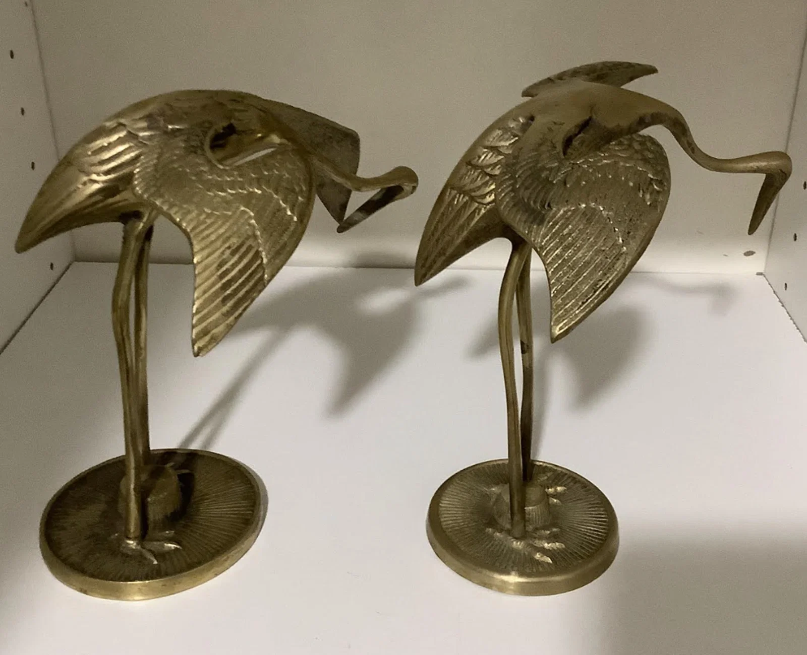 Pair of Leonard Signed Brass Crane Figurine Made in Korea