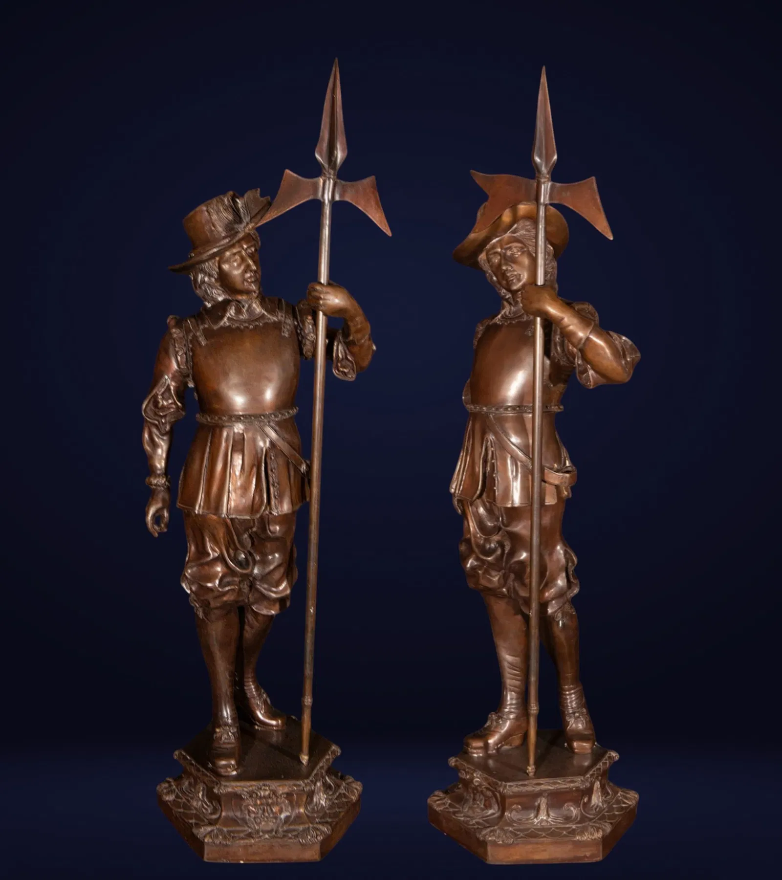 Pair of Monumental French Beaux Arts Guards in French bronze, 19th-20th century