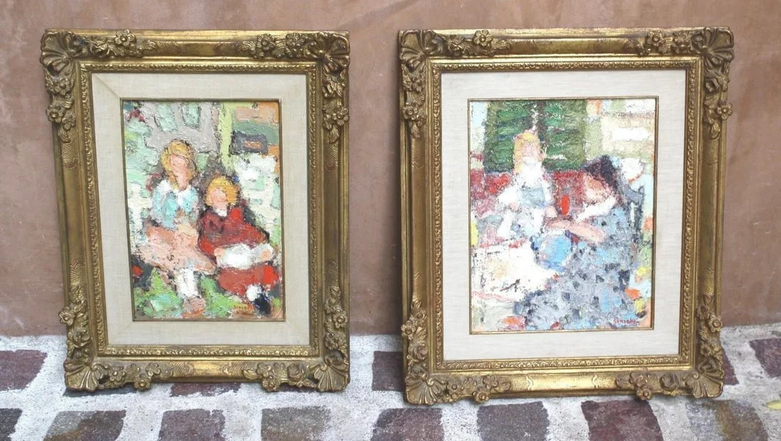 Pair of Oil Paintings by Rene Georges Sinicki in Original Frames