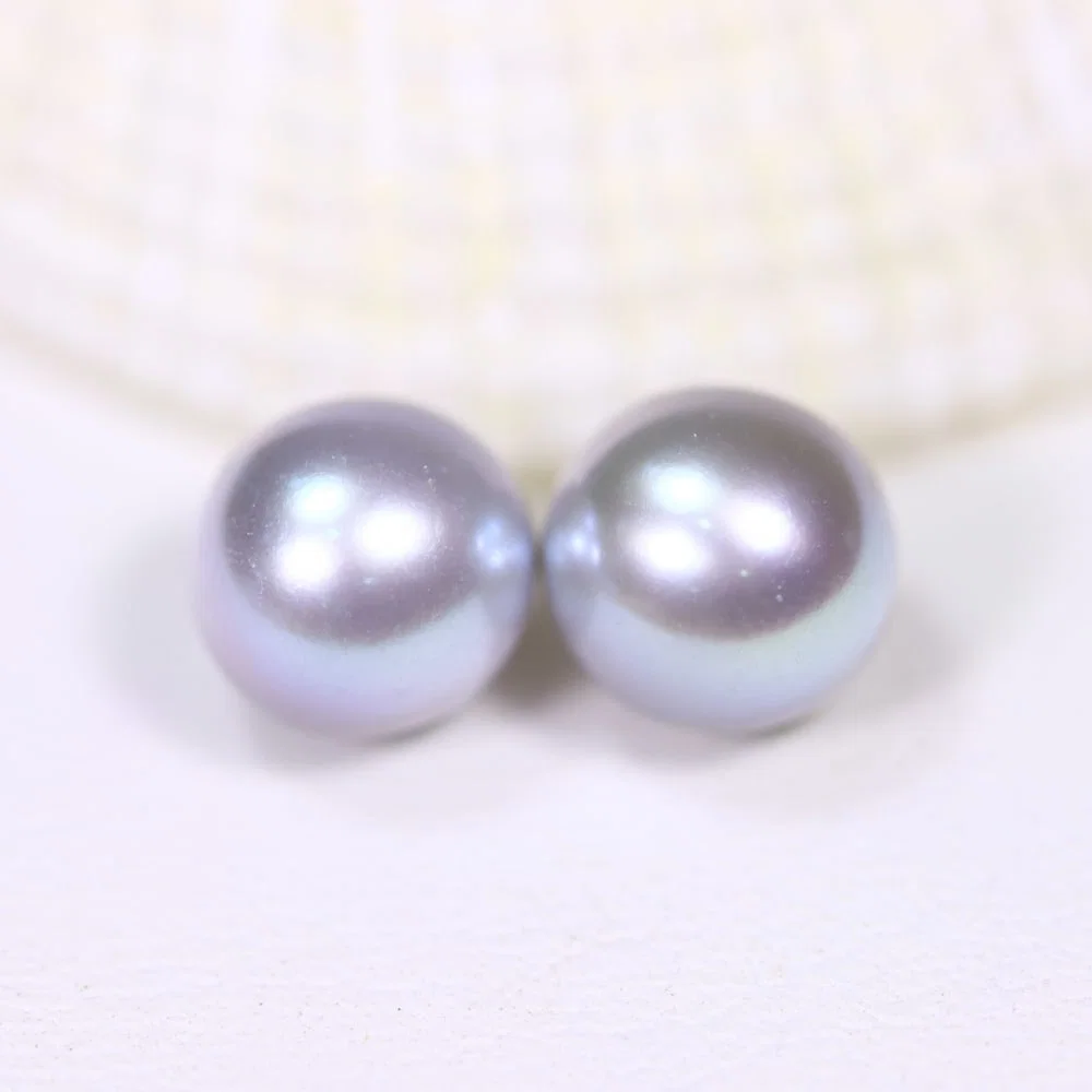 Pair of Pearl 6.7mm, 4.22cts Greyish Freshwater Pearl - No Hole Drill , 386E