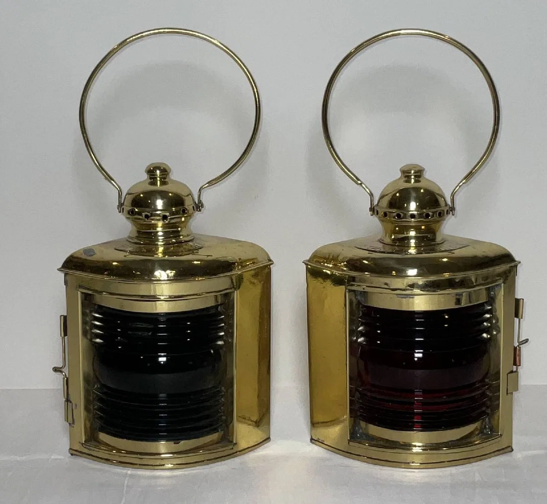 Pair of Port and Starboard Ship's Lantern with Fresnel Lenses