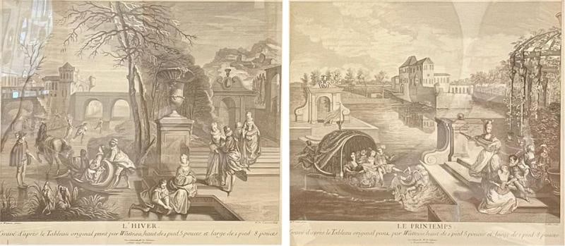 Pair of Prints Finely Framed L'Hiver et Printemps
