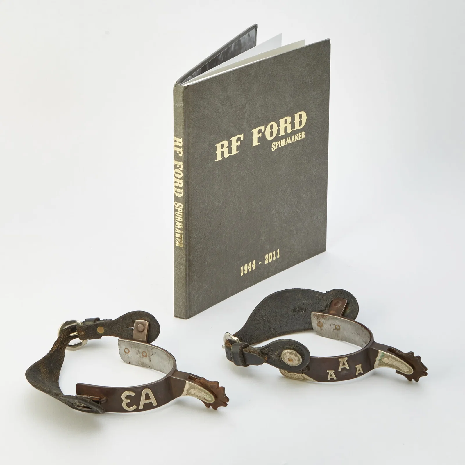 Pair of R.F. Ford Silver, Iron and Leather Bespoke Spurs