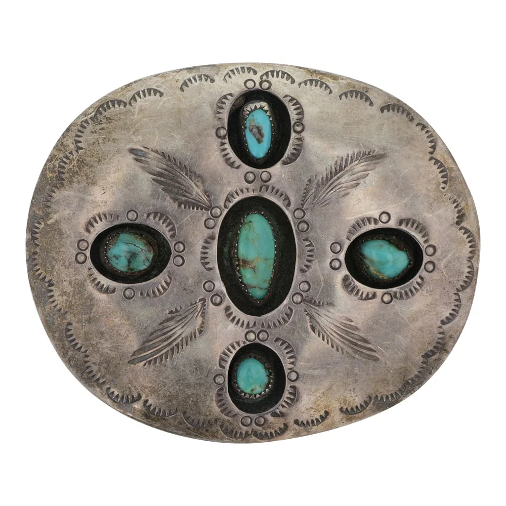 Pamela Benally Vintage Navajo Nevada Turquoise Shadow Box Belt Buckle